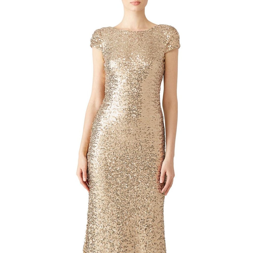 Gold Sequin Floor Length Gown, Size Large (US Size 6)